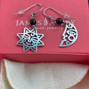 James Avery Sterling silver black onyx sun moon ear hooks